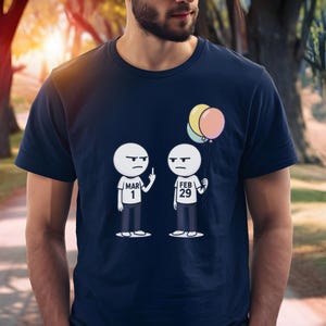 Funny Leap Year Birthday Shirt, Feb 29 vs March 1 Cartoon Tee, Unique Birthday Humor Tshirt, Gift for Friends, Leap Year Gift