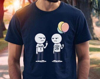 Funny Leap Year Birthday Shirt, Feb 29 vs March 1 Cartoon Tee, Unique Birthday Humor Tshirt, Gift for Friends, Leap Year Gift