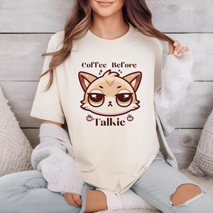 Funny Cat and Coffee Shirt, Coffee Before Talkie T-Shirt, Caffeine Lover Gift, Caffeine Kitty Tee, Adorable Cat TShirt, Funny Cat Top