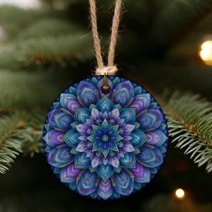 Tranquil Mandala Ceramic Ornament, Vibrant Ceramic Ornaments, Mandala Decorations for Home, Holiday Tree, Collectible Gifts