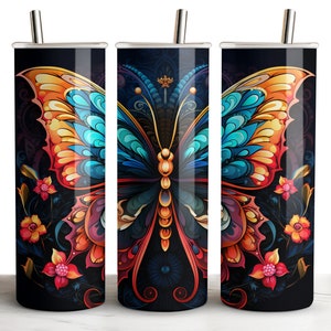 Vaso delgado de 20 oz con diseño de mariposa vibrante, artículos para bebidas con aislamiento frío y caliente