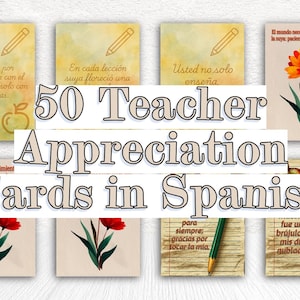50 Printable Teacher Appreciation Cards in Spanish, Printable Gratitude Cards (PDF, JPG, PNG), Spanish Thank You Cards, Digital Downloads