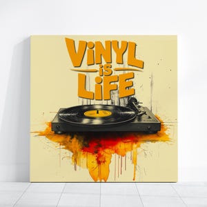 Vinyl is Life Canvas Art, Vibrant Music Decor for Vinyl Enthusiasts, Gift for Music Lovers, Retro Turntable Print for Record Collectors