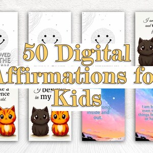 50 afirmaciones digitales para niños, tarjetas imprimibles de ánimo para la confianza, descarga digital, PDF, PNG, JPG, afirmaciones para niños