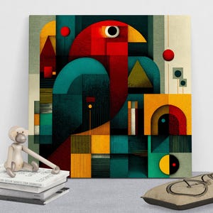Abstracte vogel canvaskunst, modern muurdecor, geometrische muurkunst, hedendaags huisdecor, cadeau voor kunstliefhebbers