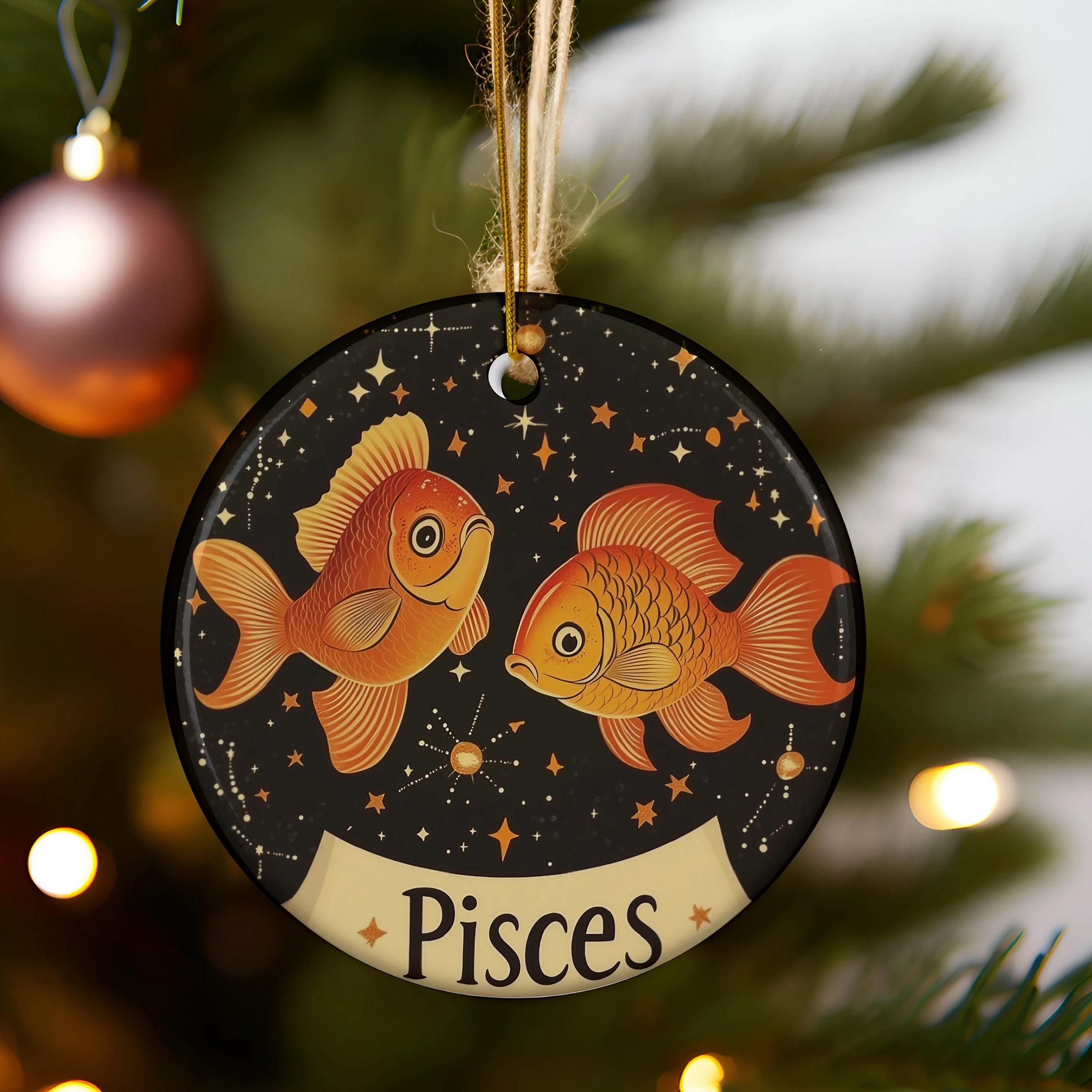 Pisces Zodiac Ceramic Ornament, Astrology Holiday Decor, Pisces