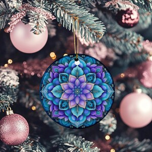 Mandala Ceramic Ornament: Two-Sided Floral Holiday Decor