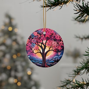 Vibrant Tree of Life&quot; Ceramic Ornament, Stunning Double-Sided Holiday Decor, Holiday Tree Decor, Ceramic Tree Ornament