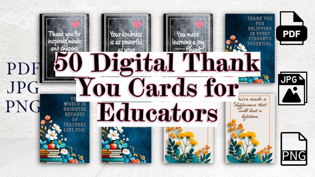 Printable Teacher Appreciation, 50 Digital Thank You Cards for ...