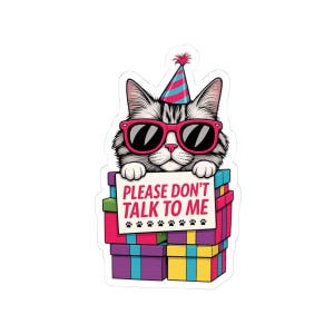Party Cat Kiss-Cut Stickers, Fun Cat Stickers, Cute Gift for Cat Lovers, Laptop Decals, Pet Birthday Party Decor, Quirky Wall Art