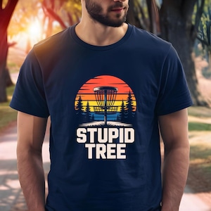 Stupid Tree Disc Golf T-Shirt | Frisbee Golf Retro Sunset Design, Casual Summer Wear, Gift for Friends & Family, Outdoor Adventure Apparel