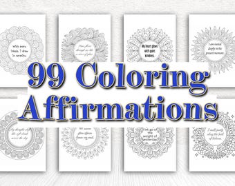 99 Affirmation Coloring Cards: Mandala Doodle Designs (PDF, JPG, PNG)