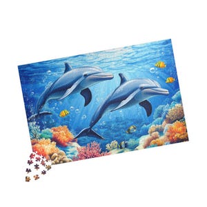 Underwater Dolphin Puzzle, Ocean Scene Jigsaw Puzzle with Coral Reef and Tropical Fish, 1014 Piece Puzzle for Adults and Kids