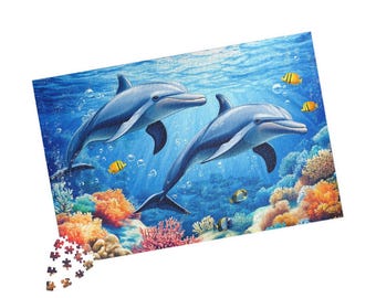イルカの水中シーン ジグソーパズル 海の生き物ジグソーパズル、水中アドベンチャー、海の装飾 - Etsy 日本