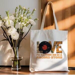Vinyl Lover&#39;s Tote Bag, I&#39;d Rather Be in a Record Store Bag, Record Tote Bag, Reusable Vinyl Bag, Music Lover Tote Bag