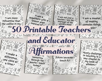 50 Printable Teacher Affirmation Cards - 5x7 Digital Download for Educators & Classroom Motivation