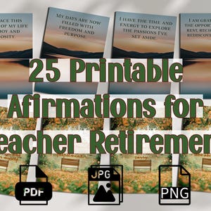 25 Affirmationen für Lehrer Ruhestand, 5x7 Inspirationskarten, PDF, JPG PNG, Affirmationen für Lehrer