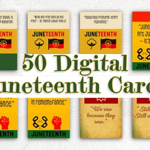 50 cartões digitais para o Juneteenth, afirmações imprimíveis sobre liberdade e lembrança, cartões de empoderamento, PDF, JPG, PNG, arte da história negra