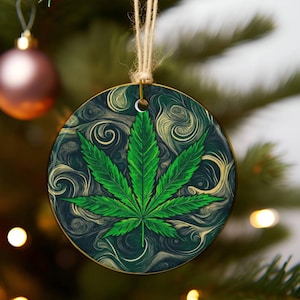 Pothead Ceramic Ornament, Marijuana Design Xmas, Gift for Smokers, Unique Home Decor, Eco-Friendly Decorations, Festive Ornaments