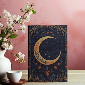 Celestial Moon Hardcover Journal, Mystic Lunar Writing Notebook, Astrology Themed Diary, Cosmic Journal for Creativity, spiritual reflection