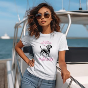 Witziges Dackel-Liebhaber-T-Shirt, &#39;Easily Abgelenkt von Wieners&#39;, weiches Unisex-Baumwoll-T-Shirt