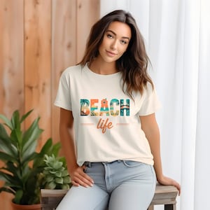 Beach Life T-Shirt, Tropical Summer Graphic Tee, Coastal Vibes Shirt, Summer Apparel, Vacation Wear, Gift Beach Lovers, Casual Summer Style