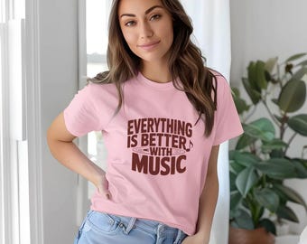 Everything Is Better With Music T-Shirt, Retro Vinyl Music Lover Tee, Perfect Gift for Musicians, Retro Music Tee, Comfort Colors