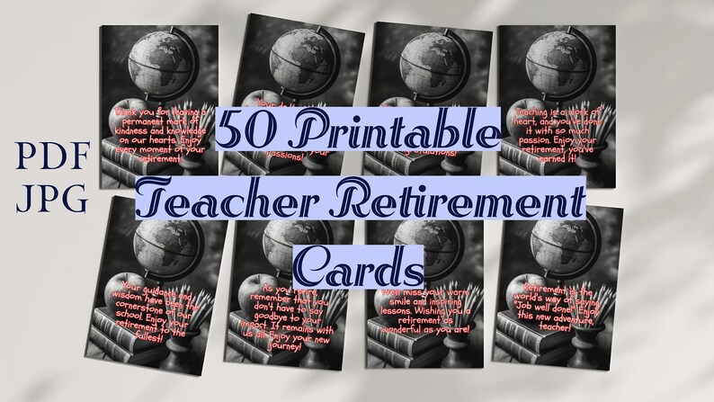 50 Printable Teacher Retirement Cards Bundle, 5x7 PDF and JPG Instant ...