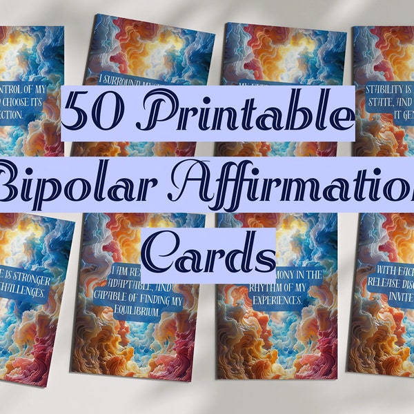 Harmony Resilience 50 Bipolar Affirmation Cards, Printable Inspiration Set in PDF & JPG