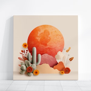 Desert Sunset Canvas Wall Art, Serene Cactus Decor, Gift for Home, Boho Vibes, Nature Inspired, Modern Interior Decoration