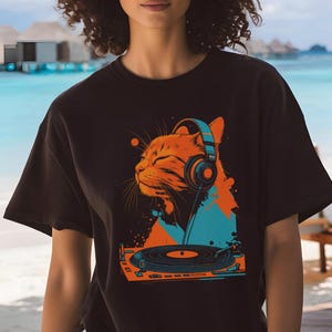DJ Cat Graphic T-Shirt: Funny Music Lover Tee
