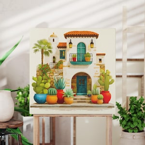 Rustic Southwestern Home Decor, Desert Oasis Canvas Art, Succulent Wall Decor, Nature-Inspired, Colorful Cactus Print, Vibrant Wall Art