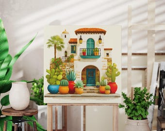 Rustic Southwestern Home Decor, Desert Oasis Canvas Art, Succulent Wall Decor, Nature-Inspired, Colorful Cactus Print, Vibrant Wall Art