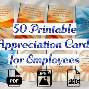 50 cartes de remerciements imprimables pour les employés, PDF JPG PNG, format 5 x 7