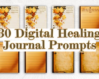 30 sugerencias para un diario de sanación digital, páginas de reflexión imprimibles, tarjetas de liberación y crecimiento emocional (PDF, JPG, PNG), descargas digitales