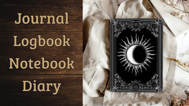Let your thoughts drift into the mystical with this Gothic Sun & Moon Eclipse Journal. The ornate vintage border and celestial centerpiece make it the perfect notebook for witches, poets, and dark academia lovers alike.