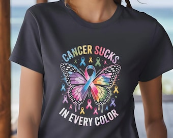 Cancer Sucks in Every Color Butterfly Awareness Shirt, Support All Causes, Unisex Cancer Survivor Gift, Cancer Fighter Shirt