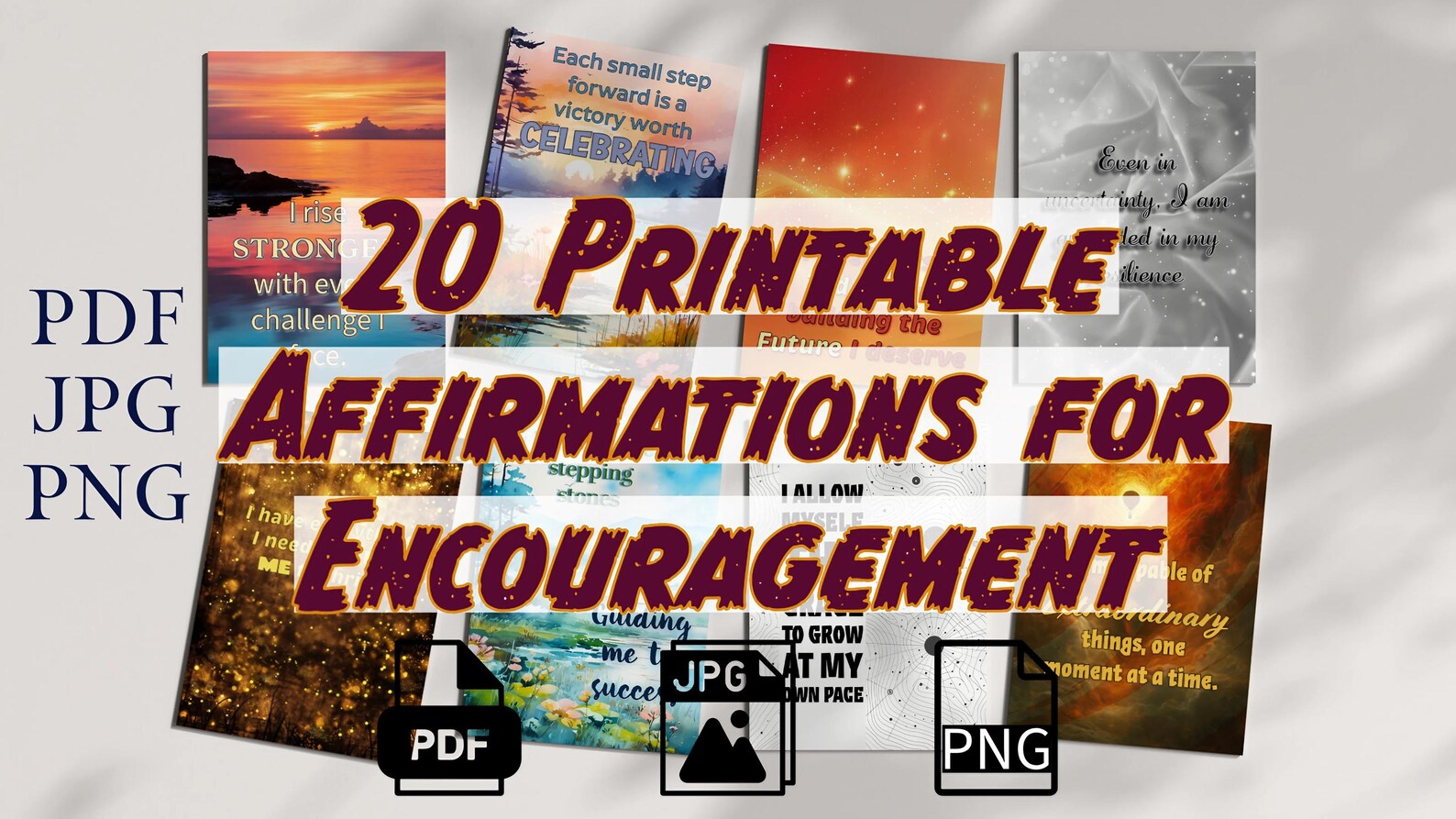 20 Printable Affirmations for Encouragement, 5x7 Digital Motivational ...