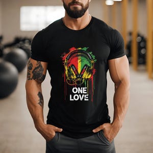 One Love Reggae Vibes Headphones T-Shirt, Rasta Headphones Shirt, Reggae-Inspired Unisex Graphic Tee