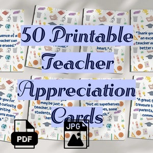 50 druckbare Zitate über Lehrer Wertschätzung, 5x7 PDF und JPG - Digitaler Download für Lehrer Geschenke Klassenzimmer Dekor, Inspirationszitate