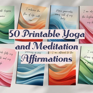 Tarjetas de afirmación de yoga y meditación imprimibles, reflexiones tranquilas, 50 afirmaciones positivas imprimibles,