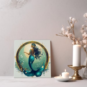 Mermaid Art Print Canvas, Moonlit Mermaid Wall Art, Ocean Goddess, Coastal Decor, Ocean Lover Gift, Nautical Home Decor, Unique Artwork