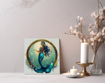 Mermaid Art Print Canvas, Moonlit Mermaid Wall Art, Ocean Goddess, Coastal Decor, Ocean Lover Gift, Nautical Home Decor, Unique Artwork