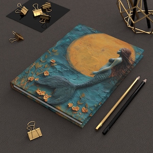 Mermaid Dreams Hardcover Journal, Ocean Fantasy Tagebuch, Meerjungfrau Liebhaber Geschenk, Küstentraum, Mondschein Meerjungfrau, Mythisches Traum Journal