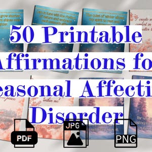 50 afirmaciones imprimibles de 5 x 7 para el trastorno afectivo estacional, PDF, JPG, PNG, descarga digital Autocuidado