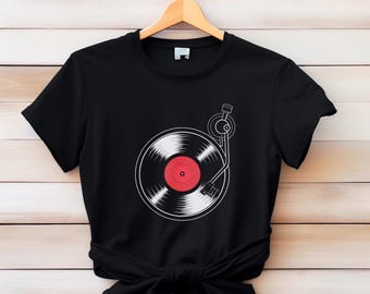 Maglietta con disco in vinile, maglietta per amanti della musica retrò, maglietta regalo per DJ, maglietta con grafica a forma di giradischi, estetica audio vintage