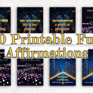 50 afirmaciones divertidas imprimibles, citas atrevidas y divertidas para la confianza, JPG, PDF, PNG, inspiración diaria, tarjetas para aumentar la confianza, descarga digital