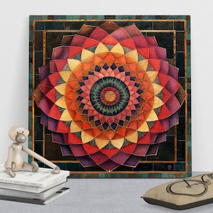 Geometric Mandala Canvas Wall Art, Boho, Zen, and Sacred Geometry Decor, Colorful Mandala Art, Meditation Canvas, Spiritual Wall Decor