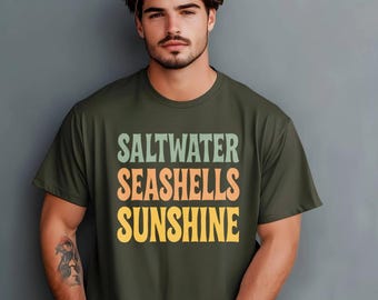 Retro Summer Beach Vibes T-Shirt, Saltwater Seashells Sunshine, Summer Fashion, Vacation Shirt, Gift for Beach Lovers, Casual Tee