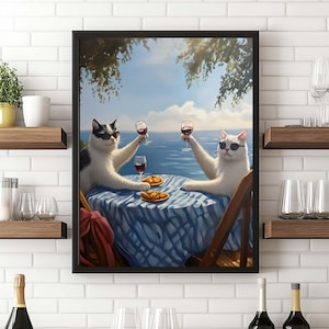 Two Cats Are Drinking Wine, Funny Cat Wine Poster